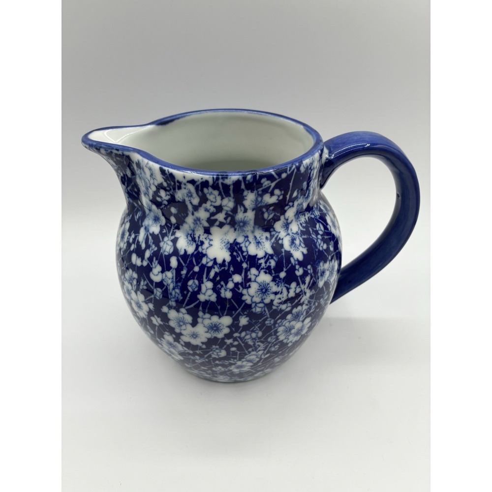 Vintage Victoria ware Flow Blue Ironstone Pitcher 7 inch England Floral